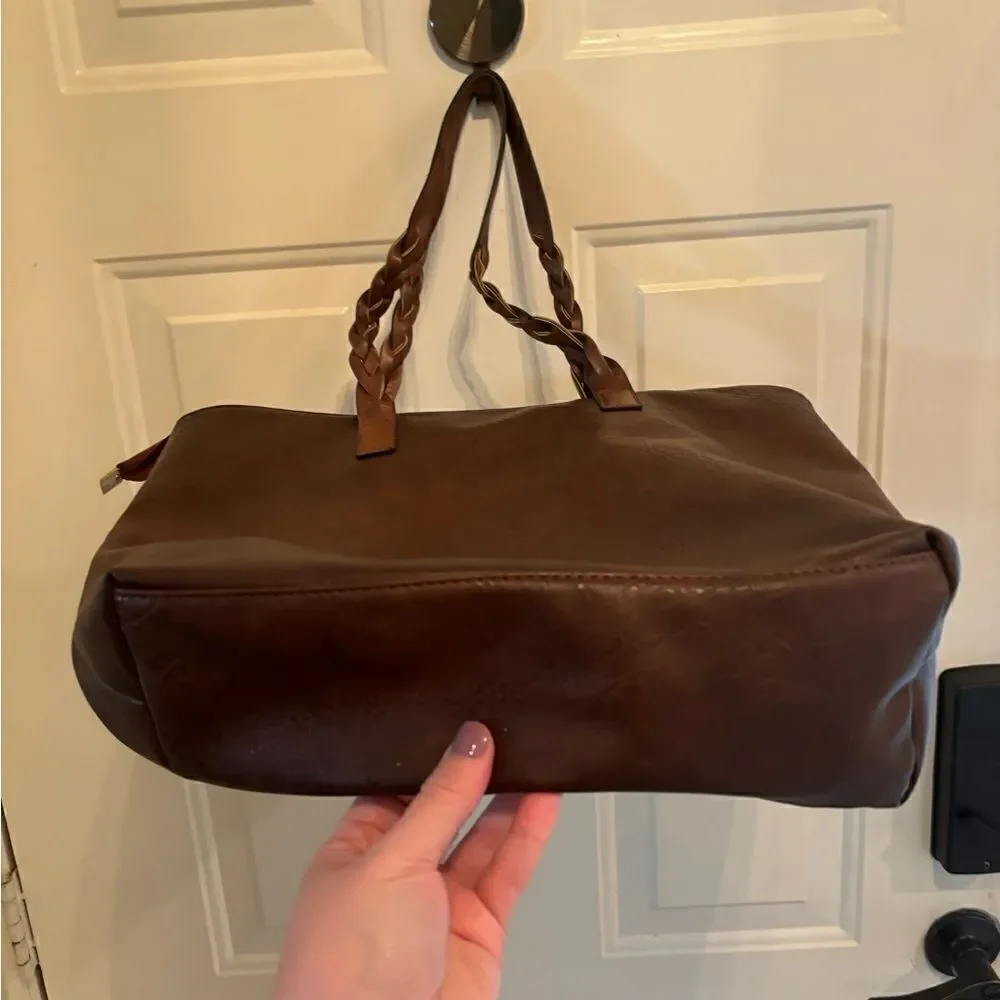 WEIMEIBAIGE LARGE BROWN FAUX LEATHER TOTE BAG
